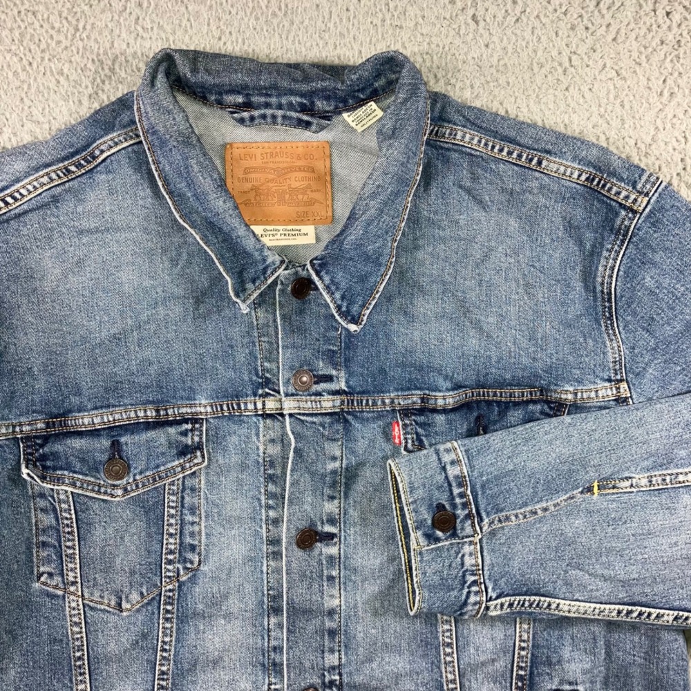 Levi's Premium Trucker Jacket Men XXL Blue Denim Medium‎ Wash Button Up Classic